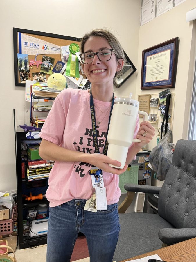 Agriculture+Sciences+teacher+at+Steinbrenner+High+School%2C+Mrs.+Switzer%2C+prefers+the+Stanley+to+the+Yeti+cups.+The+design+keeps+her+drink+cool+all+day+long.