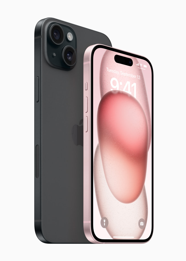 The iPhone 15 released on September 22, 2023. The iphone ranges in colors including pink, yellow, green, blue, and black. Photo courtesy of Apple website.