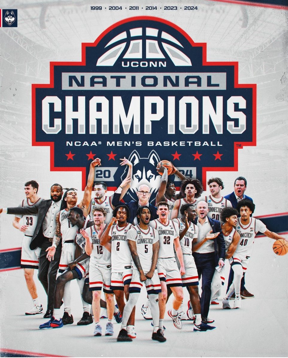 The team poster for UCONNs sixth national championship in school history. This time it would be back-to-back under Head Coach Dan Hurley. Photo courtesy of UCONN mens basketball instagram. 