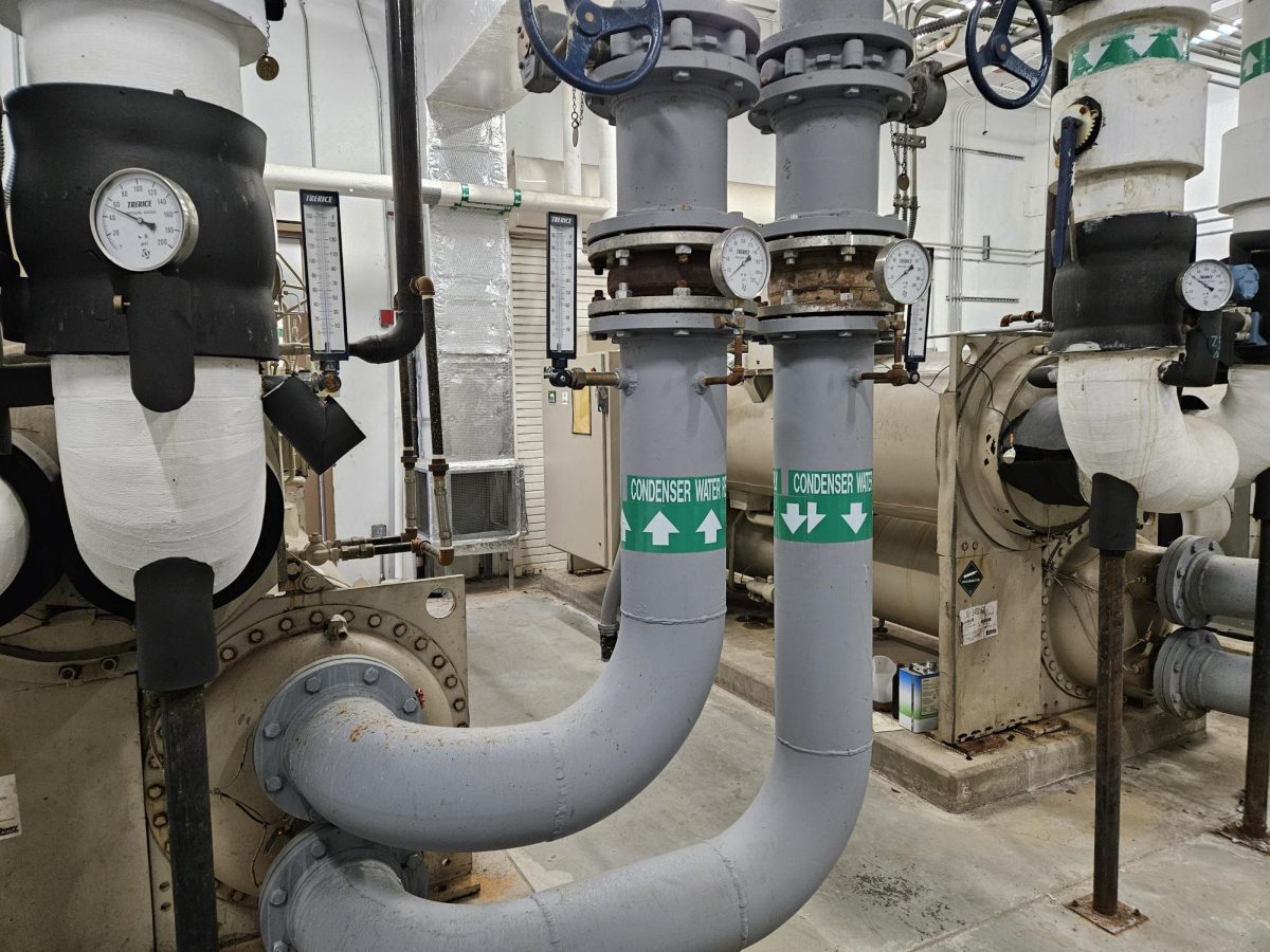 These pipes control the air conditioning throughout the whole school. If one pipe stops working, then the air is out until it is fixed.  The AC units have broken down numerous times before, so the maintenance team works hard to fix these issues quickly. Photo courtesy of Jaime Vergara. 