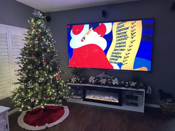 The classic movie, Christmas Vacation on the TV around a cozy environment. Hitting theaters in 1989, this movie is still popular today. Photo courtesy of Leyla Harrell. 