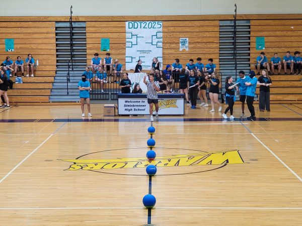 Deca members count down the participating teams until they can run to the middle to get a ball and begin the game. There was a total of eight matches played that led to the ultimate winners, The Goon Squad who was composed of Steinbrenner seniors. Photo courtesy of Weather Riley.  