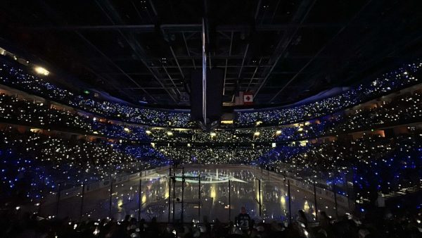 Fans cheer and roar for the Tampa Bay Lightning as they prepare to take the ice at Amalie Arena. The crowd gave the Lightning energy for a strong performance for the 1st game in the playoffs. Photo courtesy of Broc DyLiacco