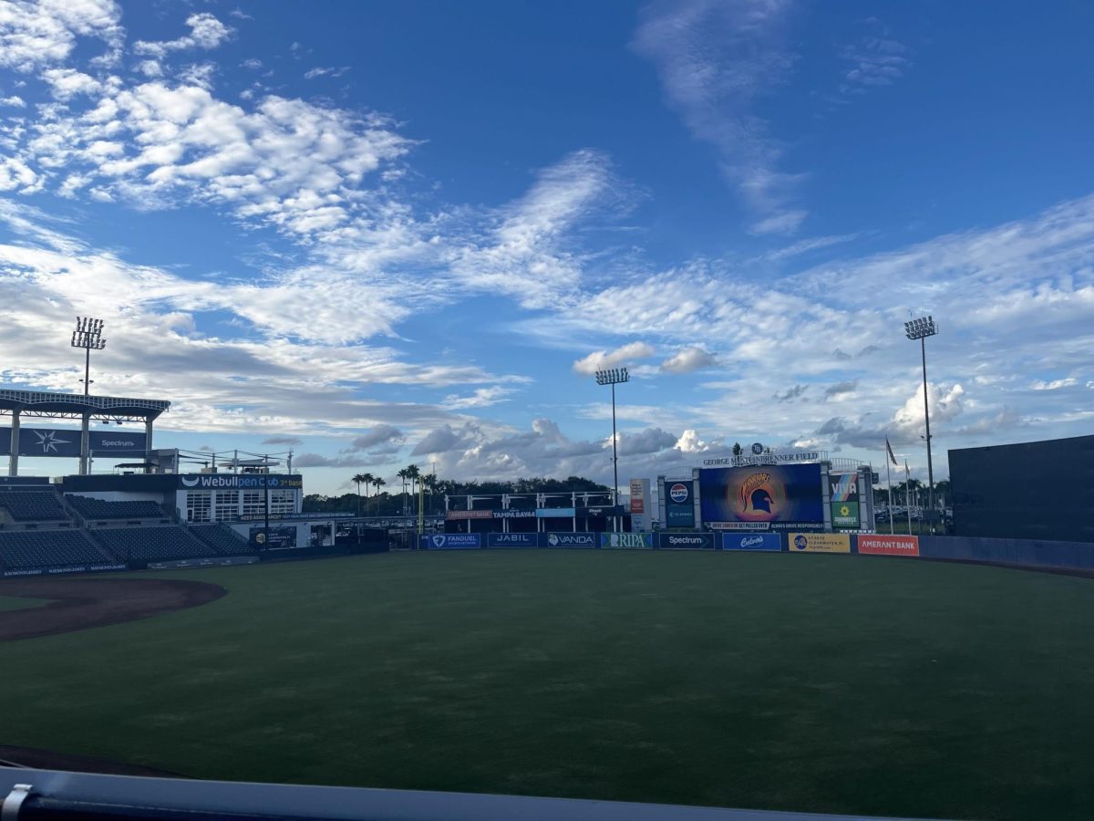 Steinbrenner Field, located in Tampa, is the largest spring training ballpark in Florida. Students had a view of the stadium from the Bullpen, an all-inclusive club where homecoming was held. Photo courtesy of Shirin Kohli. 