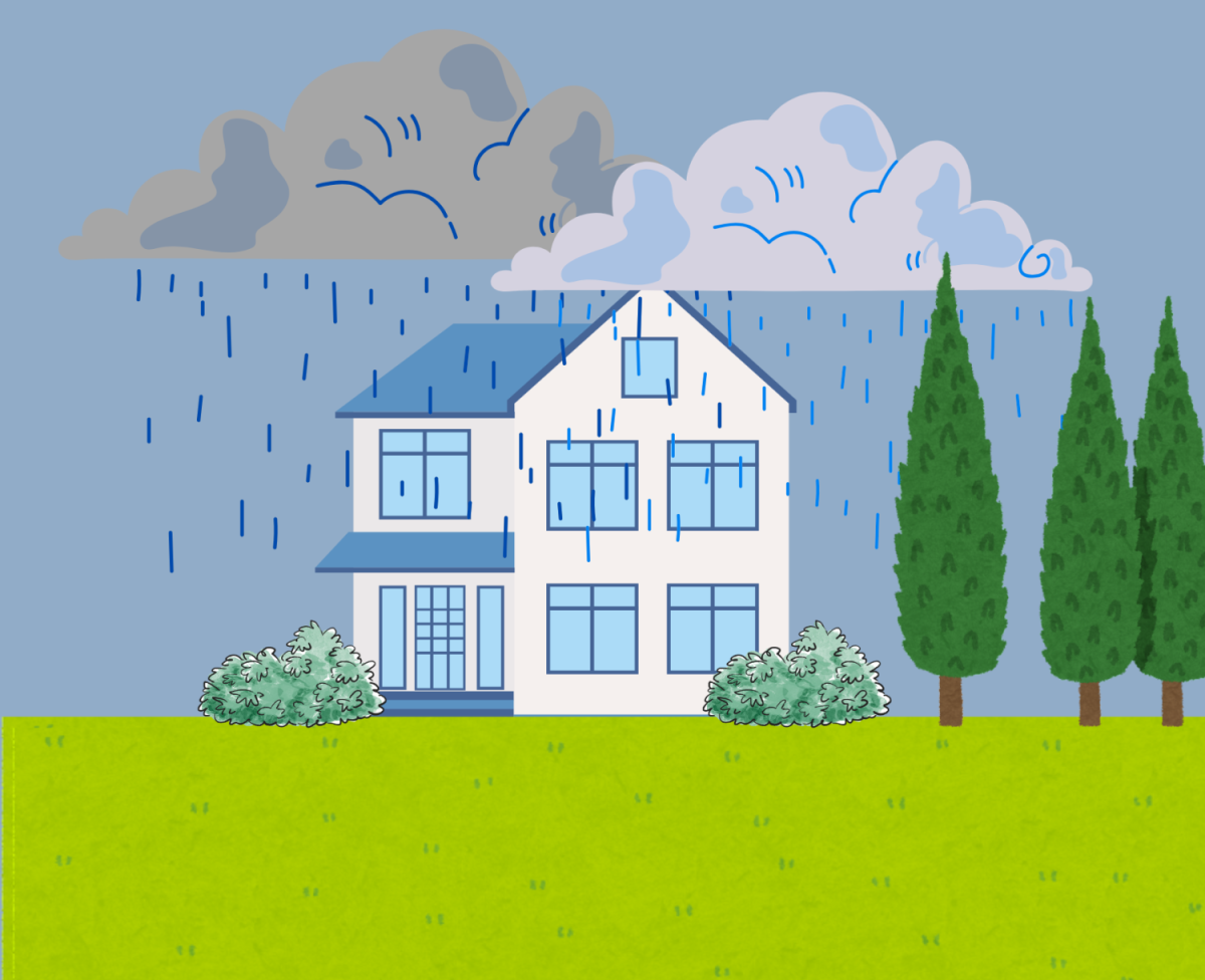 A house gets impacted by rain and wind because if an upcoming hurricane in Florida. (Made from Canva graphics) 
