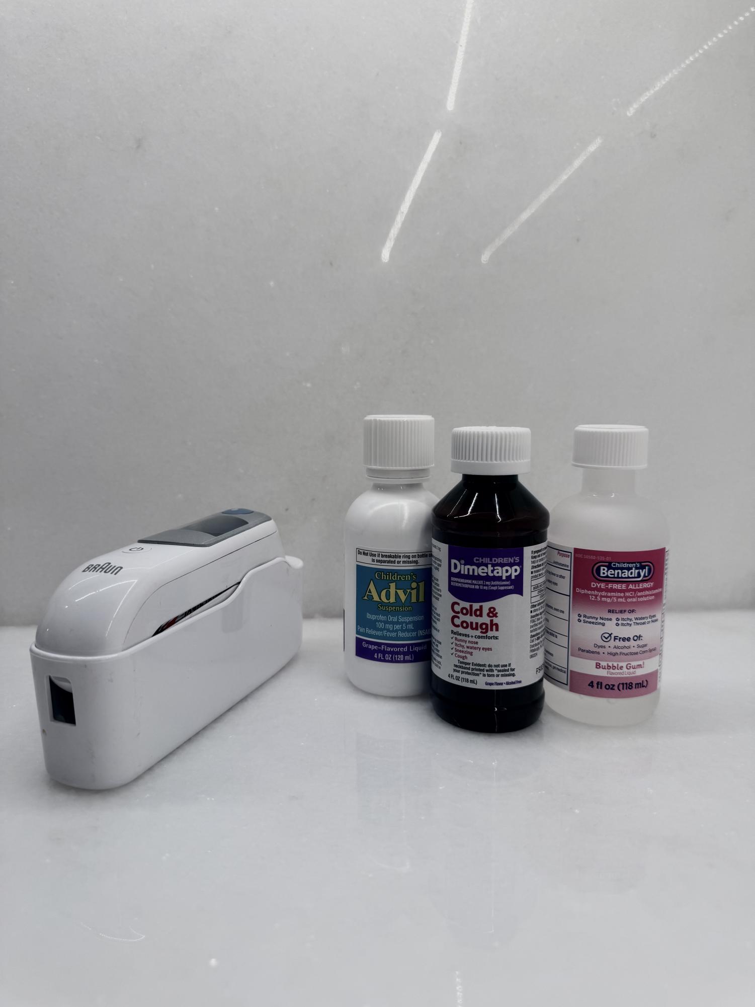  Popular medicines used by people during the flu season to keep healthy and prevent sickness. Students and faculty members are encouraged to stay home and recover when sick to prevent further illness from spreading this flu season.  Photo courtesy of Bella Reincke. 